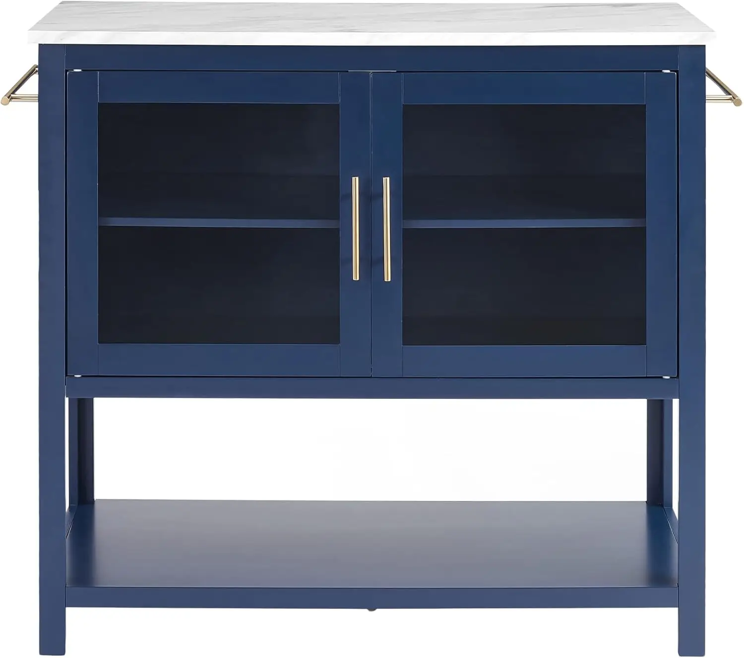 Kitchen Island, Microwave Stand, Coffee Bar with Storage Shelves, Towel Bars, Navy 4