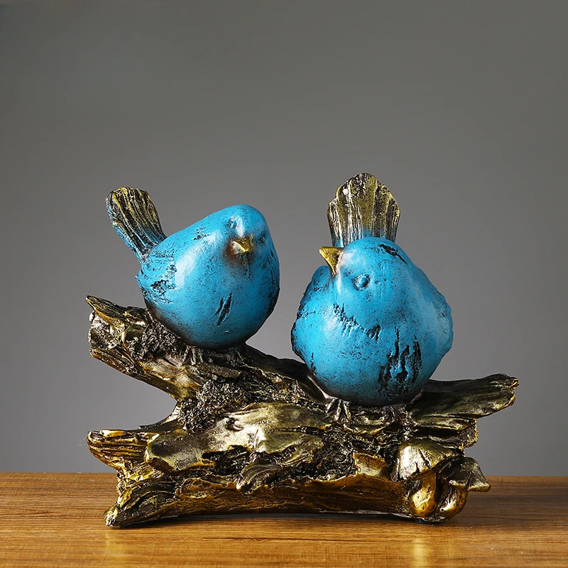 

A Pair of Small Birds Home Accessories American Retro Creativity Figurines & Miniatures Pure Handmade Resin Home Decor