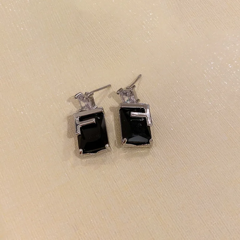 

European and American Women's Personality Dark Style Zircon Square Earrings Hip Hop Special-Interest Earrings
