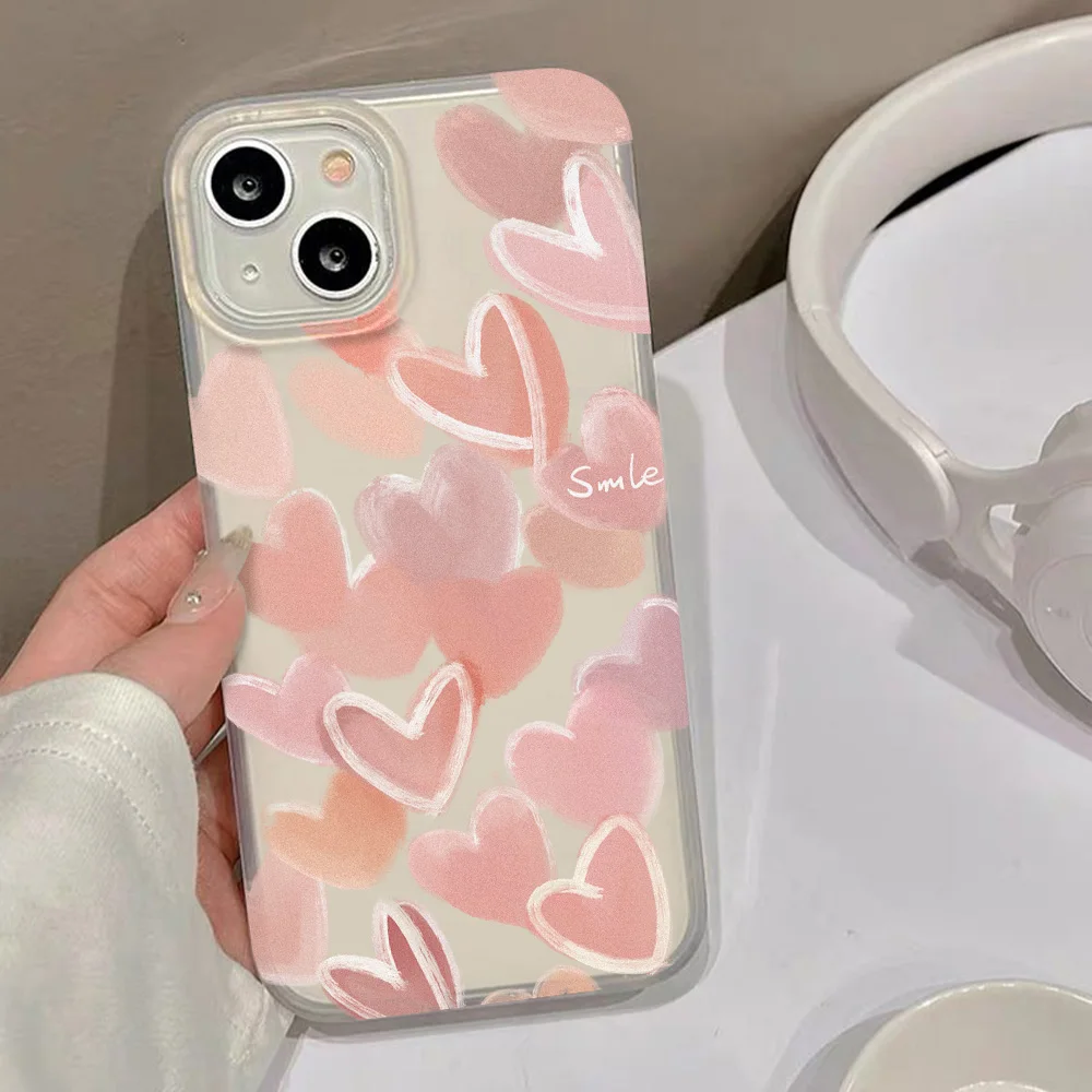 Pink Love Heart Soft Shockproof Matte Translucent Phone Case Cover