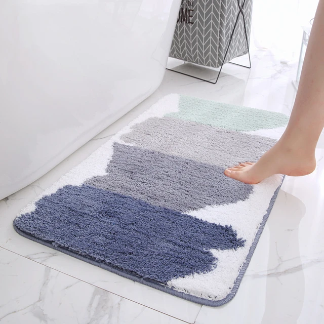 Inyahome Oversized Bathroom Rug Memory Foam Bath Mat in Grey Textured  Stripes Extra Long Non-Slip