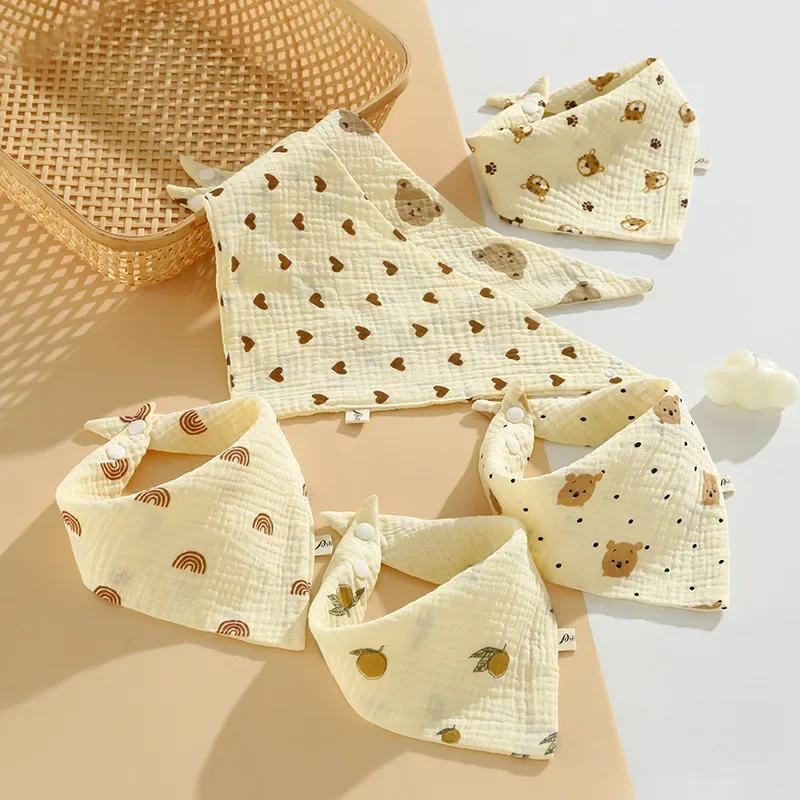 Baby Bibs Muslin Cotton Stuff Newborn Snap Button Soft Cartoon Triangle Saliva Towel Burp Cloth Girls Boys Feeding Drool Bibs 2