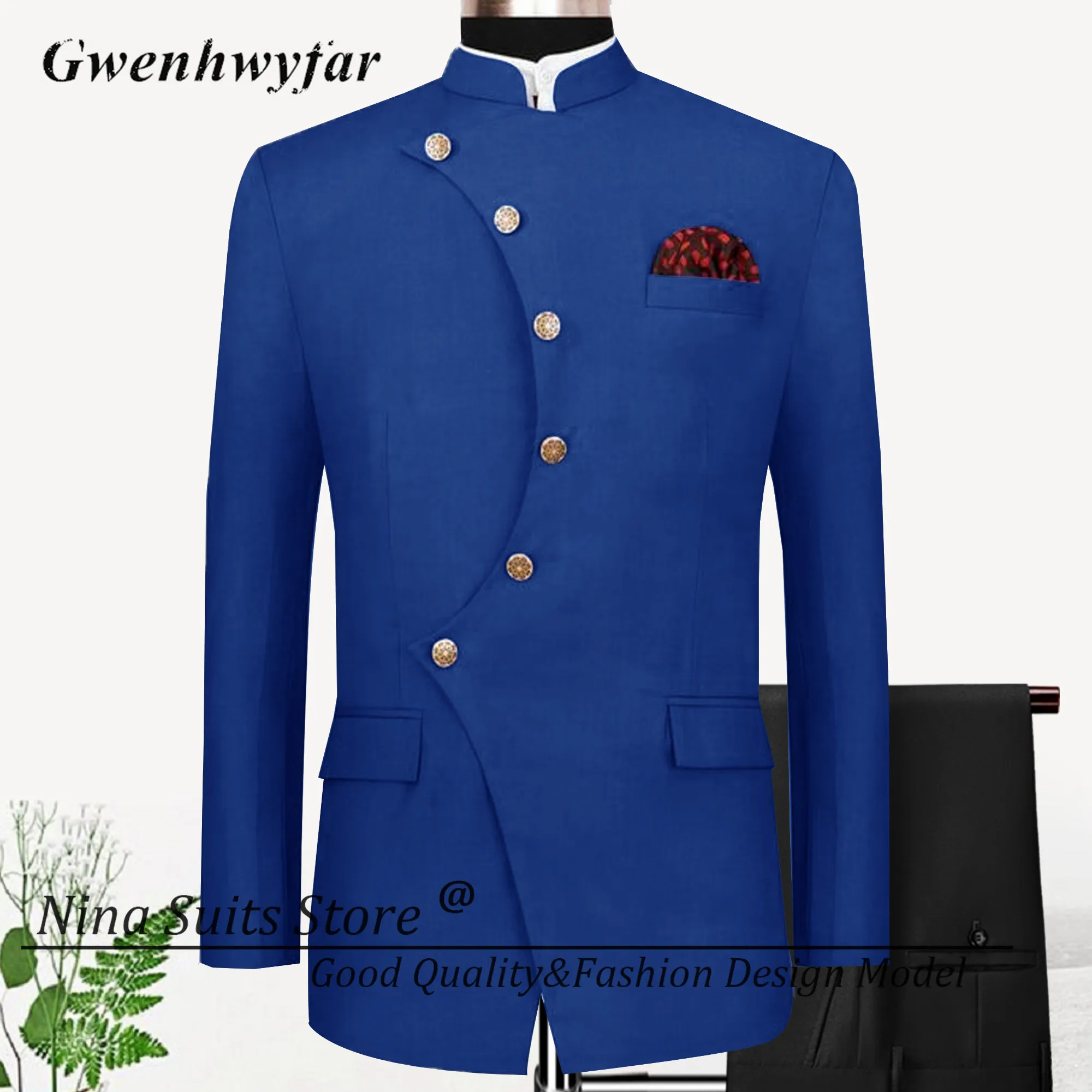 G&N African Design Men Suits Whole Black Unique Blazer Button Way Slim Fit Pants Groomsmen Wedding Tuxedos 2 Pieces Suit