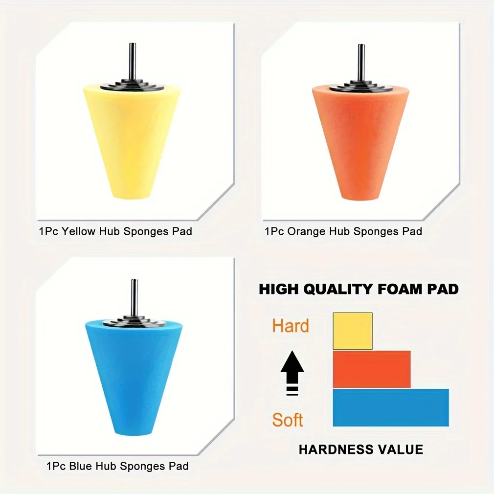 1/3/5pcs Polishing Cone Sponge Buffing For Automotive Car Wheel Hub Care, Metal Polish Buffing Polishing Ball For Aluminum