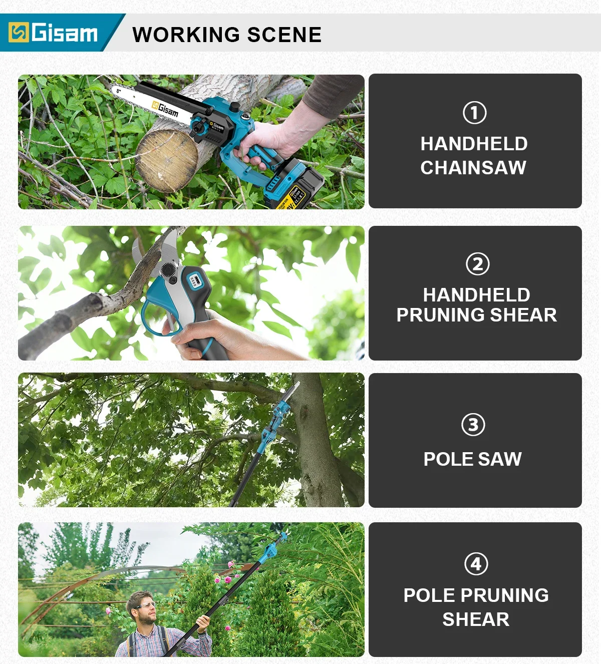 4 IN 1 Brushless Telescoping Pole Electric Chainsaw High Branch Scissor Gardenin