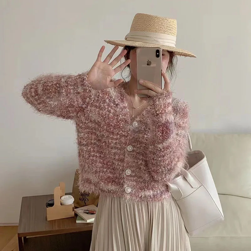 Short Coat Women Cardigan Autumn Knitted V-neck Long Sleeve Top Sweater Jackets for Women