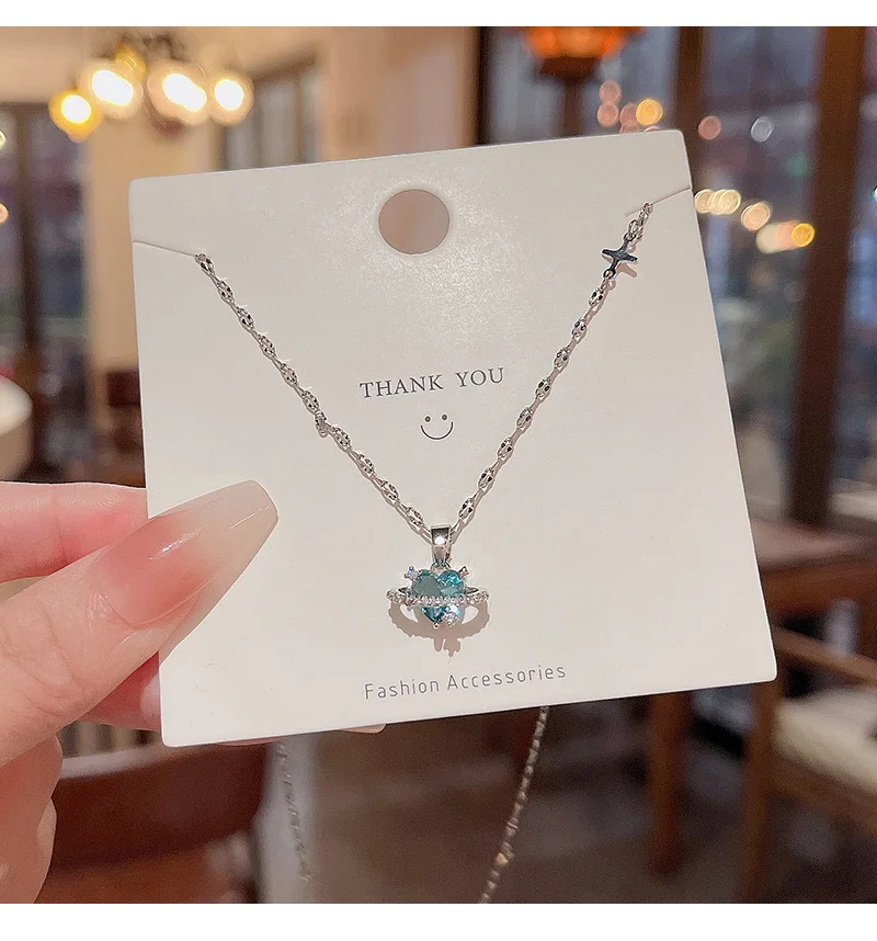 Collana con ciondolo retrò coreano alla moda femminile 2025, con cristallo blu, argento, stella dell'universo, gioielli estetici da sposa per donna_voghion.com