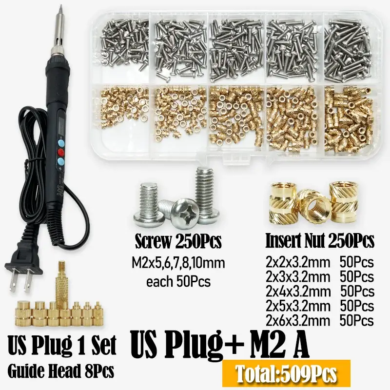 Heat Set Insert Soldering Iron Tip M2 M3 M4 Machine Screw and Brass Insets Nut Computer Bolt Thread Insertion Kit 3d Prints Tool image 12