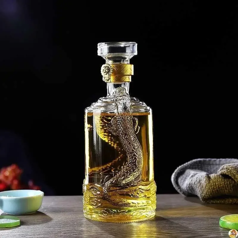 dragon engraved 500ML round shaped whiskey decanter barware Alcohol Bottle for Liquor Scotch Bourbon whiskey decanter set