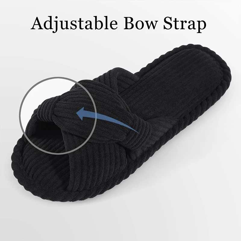 Corduroy Open Toe Slippers with Memory Foam for Women