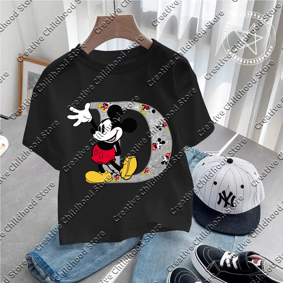 2025 Summer Disney Mickey Mouse A-Z 26 English Letter Graphic girls T-shirt boys Y2K New Tee Top Harajuku Female O Neck Clothes 4