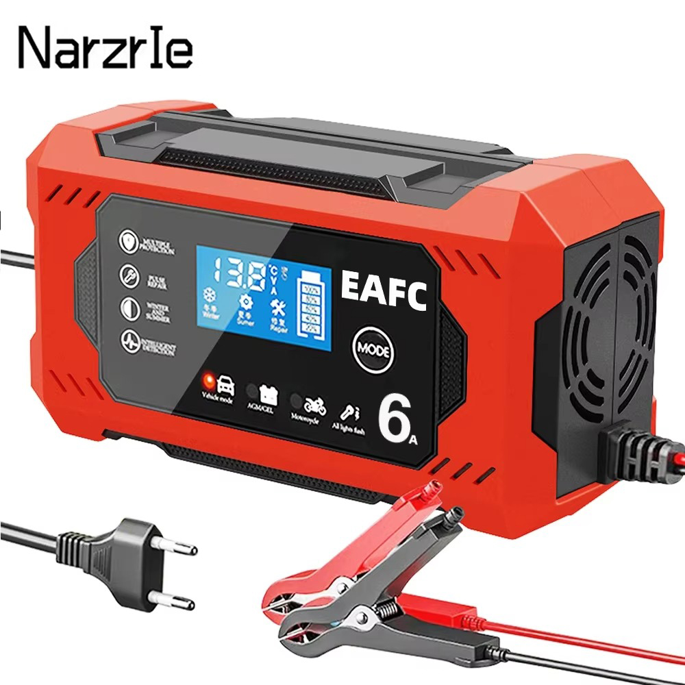 Large Screen Car Battery Charger 6A 12V Car and Motorcycle Battery Charging Device Lead-acid Battery Smart Repair LCD Display