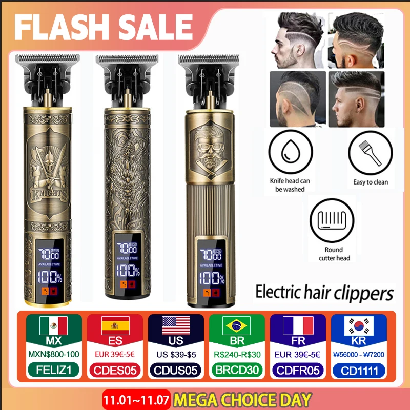 Hair Clipper Portable Shaver Barber Cordless Electric Hair Cutting Machine USB Fast Charging Vintage For Hairdresse