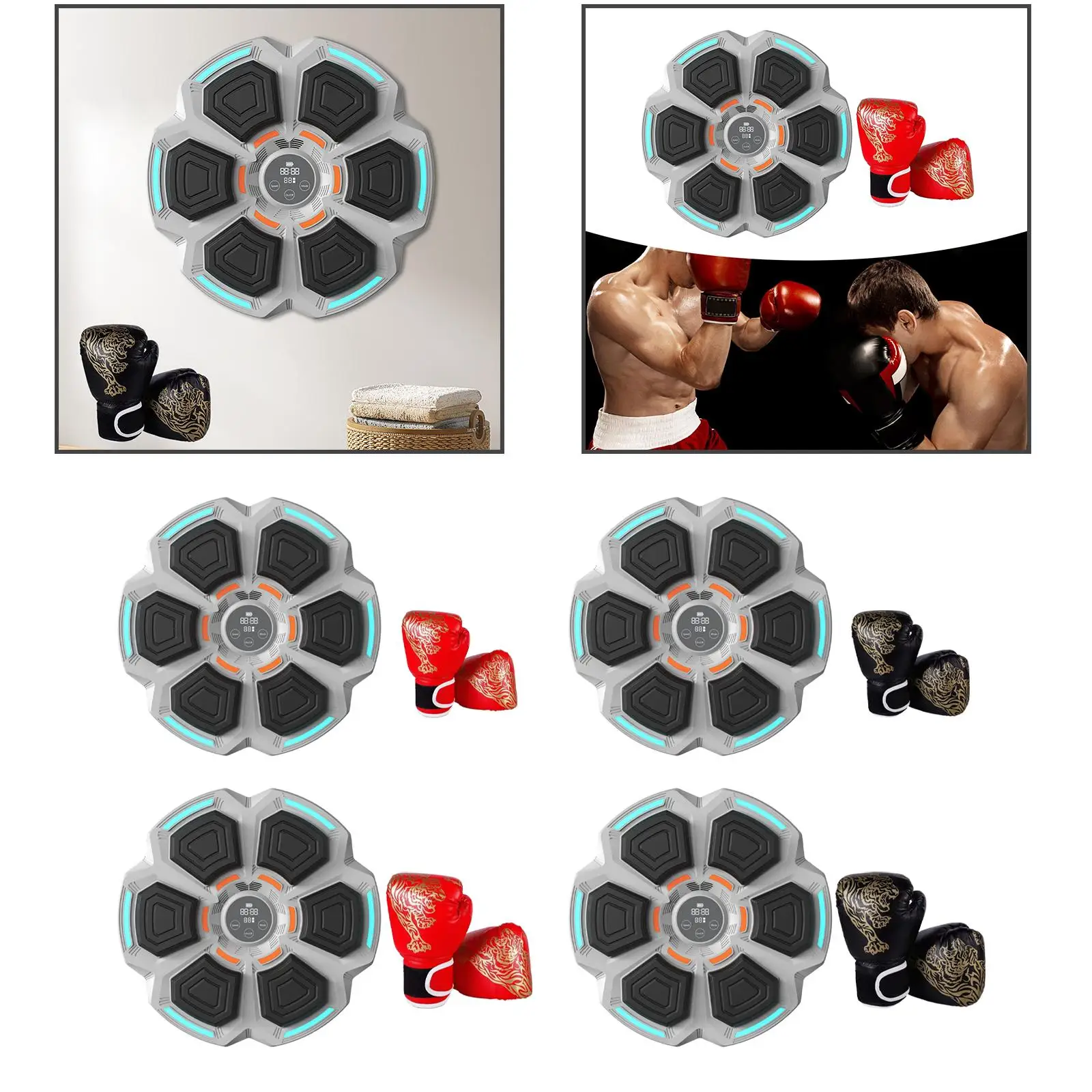 Music Boxing Machine Wall Target Wall Mounted Sandbag with LED Light Smart Boxing Trainer for Fitness Karate Kickboxing Home Gym