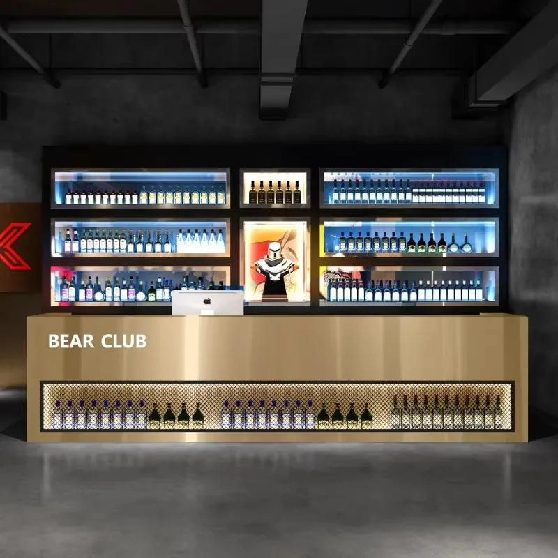 Restaurant Reception Desk Grocery Store Counter Table Beauty Salon Storage Gold Floaoting Shelf Modern Shop Front Atelier Pink