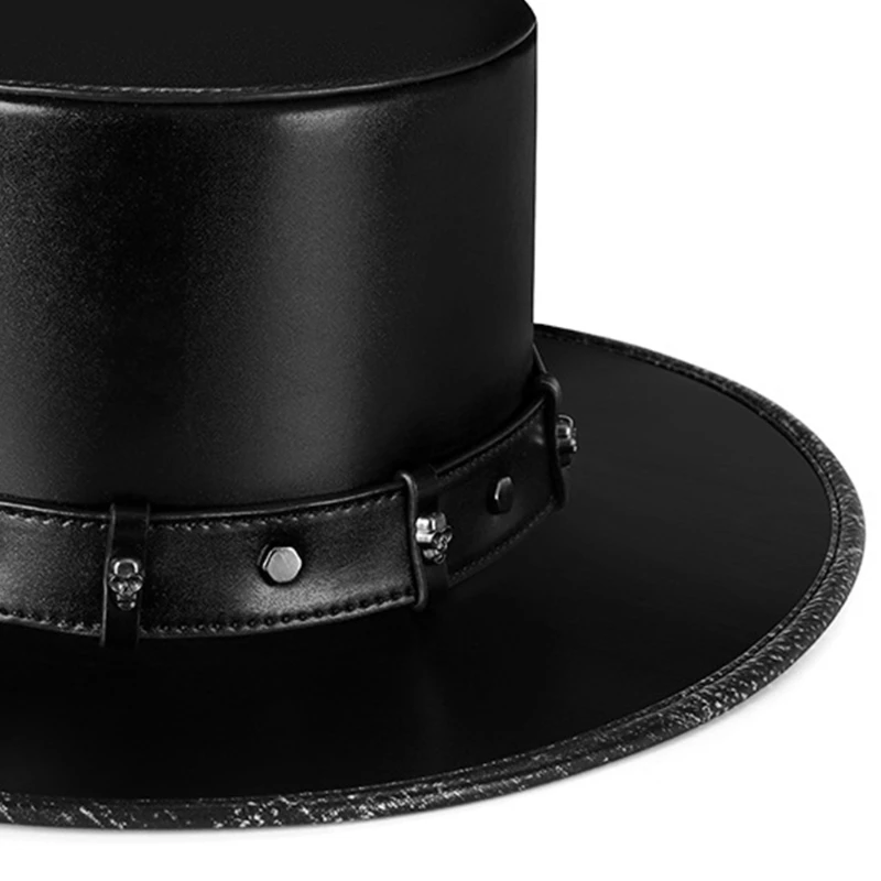 Party Hat Halloween Witch Hat Halloween Hat Lamp Steampunk Plague Doctor Hat PU Leather Black Flat Top Hat for Halloween Cosplay Costume Props Dress Up Party Supplies