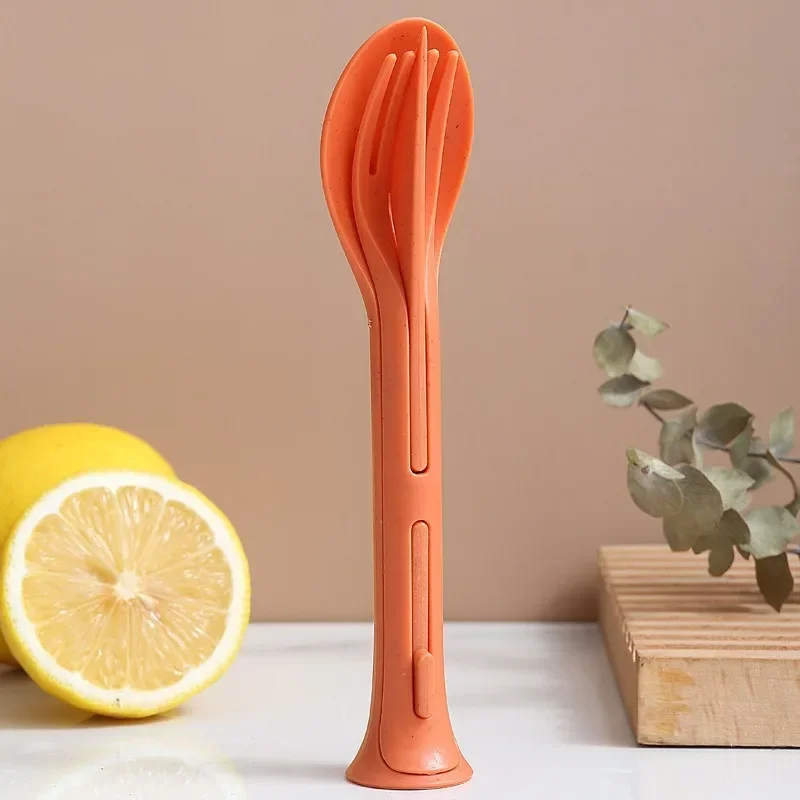 Portable Cutlery Set 3 In 1 Travel Reusable Cutlery Set Japan Style Wheat Straw Knife Fork Spoon Dinnerware Kitchen Tableware