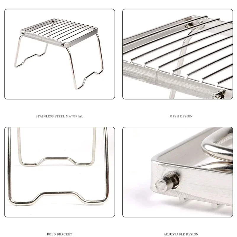 Multifunction Folding Campfire Grill Stand Tourism Portable Camping Grill Grate Outdoor Cookware BBQ Rack Wood Gas Stove Bracket 5
