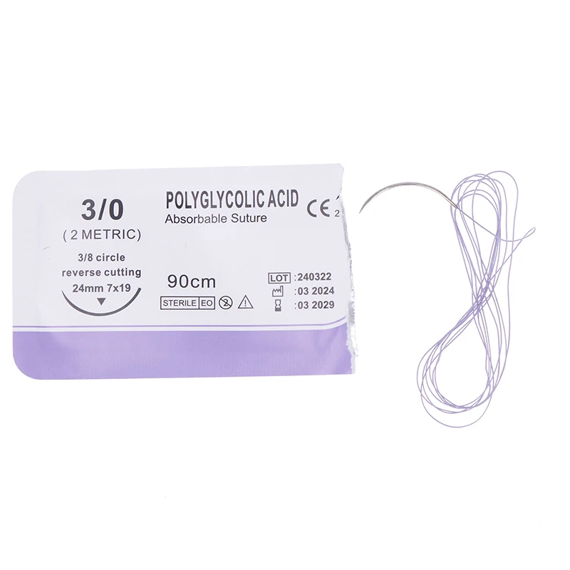 Emilebilir sütür iplik Pet köpek özel PGA 90CM iğne ile 2-0 3-0 4-0 öğretim gösterileri egzersizleri kullanımı