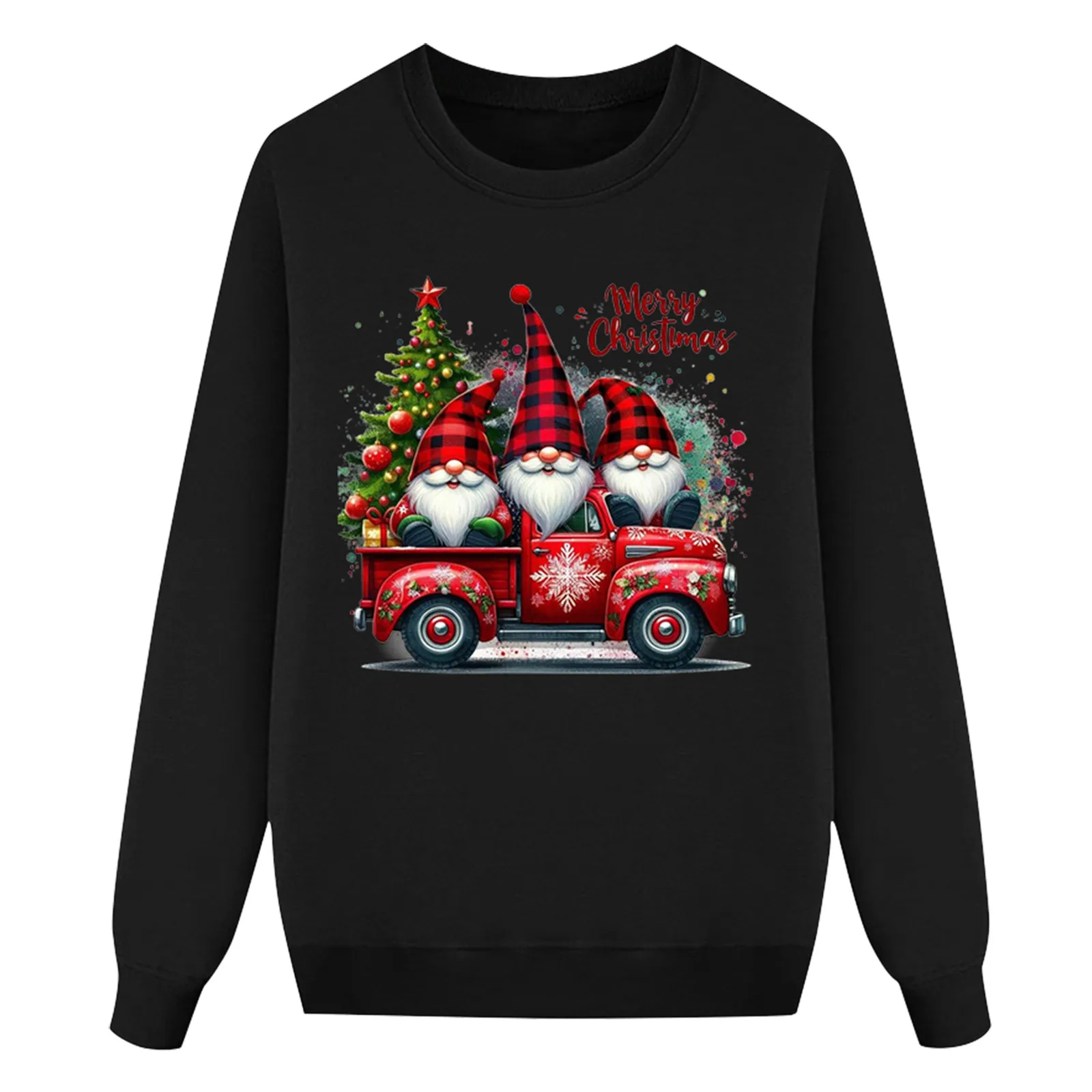 thumbnail image 1 of Pijama familiar informal holgado con estampado de Papá Noel para Navidad, sudadera sin capucha y cuello redondo, jersey de manga larga con cuello redondo, 1 of 5