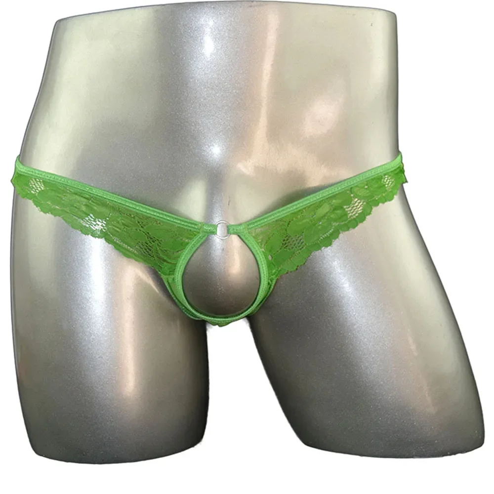 Hole Pouch Thong Lingerie Homme Sexy G String Ultra Thin Lace Panties Erotic Transparent Underwear Mens Low-rise Solid Sissy