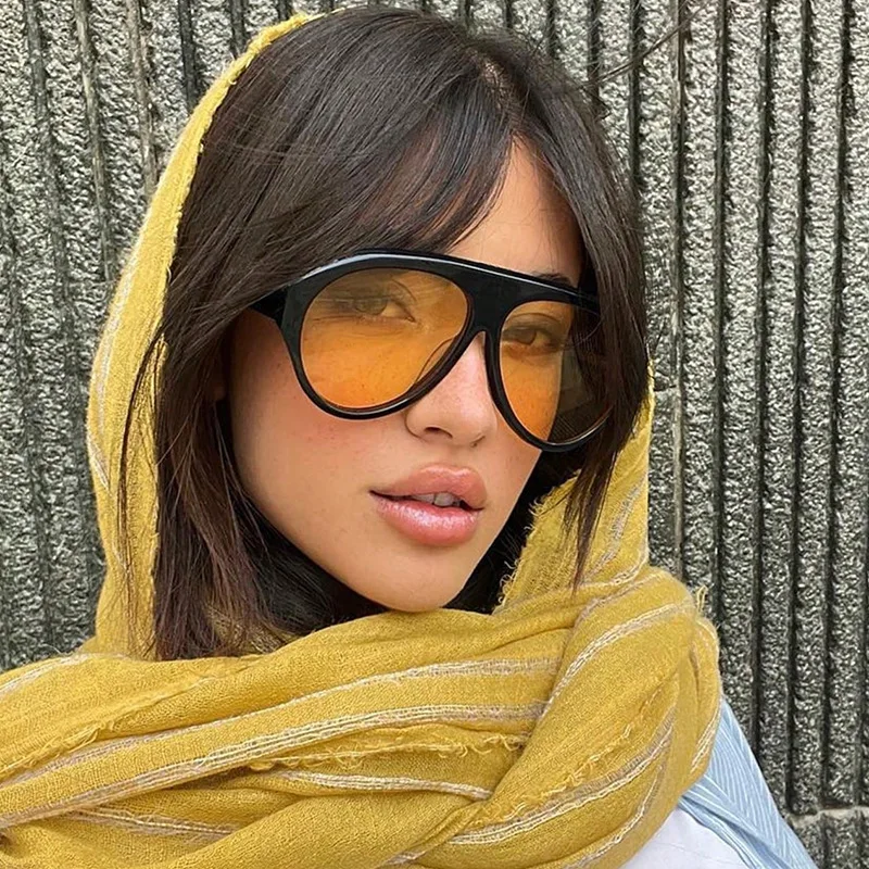 Retro Große PC-Rahmen-Sonnenbrille für Damen, runde Piloten-Sonnenbrille in Schwarz mit Farbverlauf, coole Herren-Sonnenbrille, einteilige Designer-Sonnenbrille