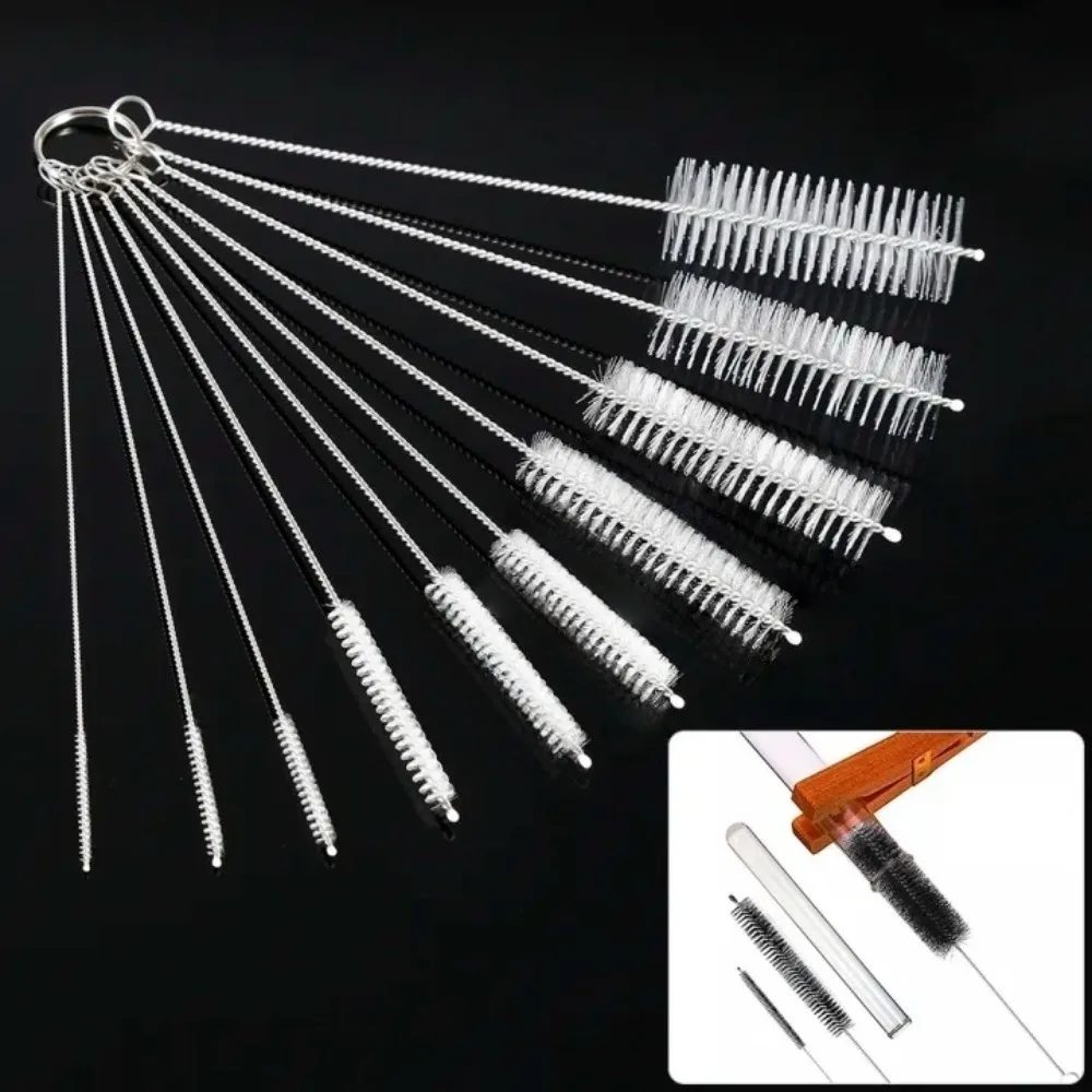 Conjunto de 10 Escovas Flexíveis de Nylon para Limpeza Doméstica, Escova Longa para Tubos, Garrafas e Canudos, Ferramenta de Limpeza para Cozinha