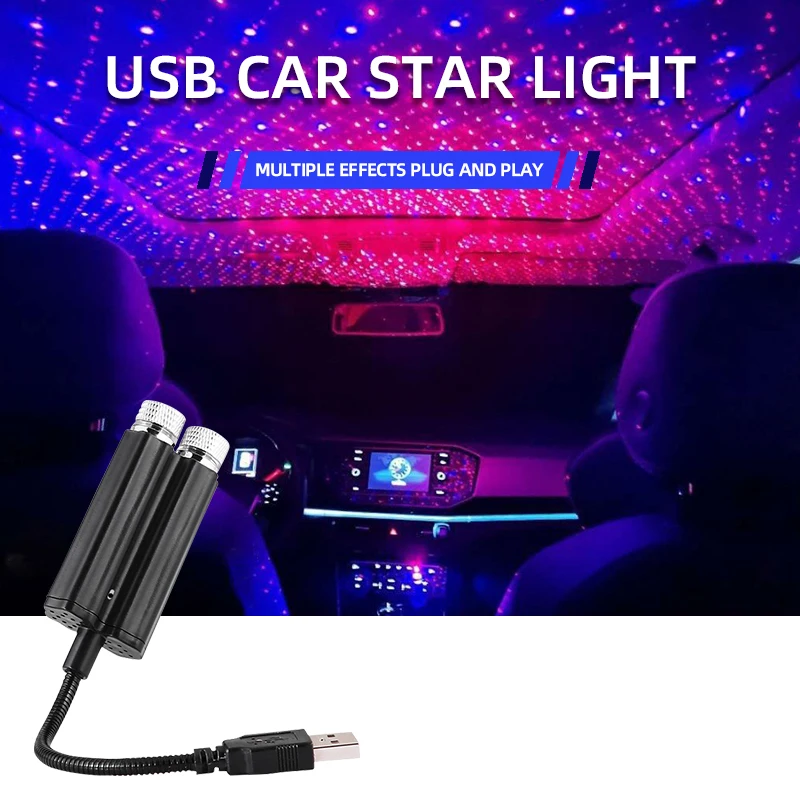 1PCS Car Roof Star Light USB LED Interior Lights Starry Atmosphere Projector Decoration Night Home Decor Galaxy Light Accessorie