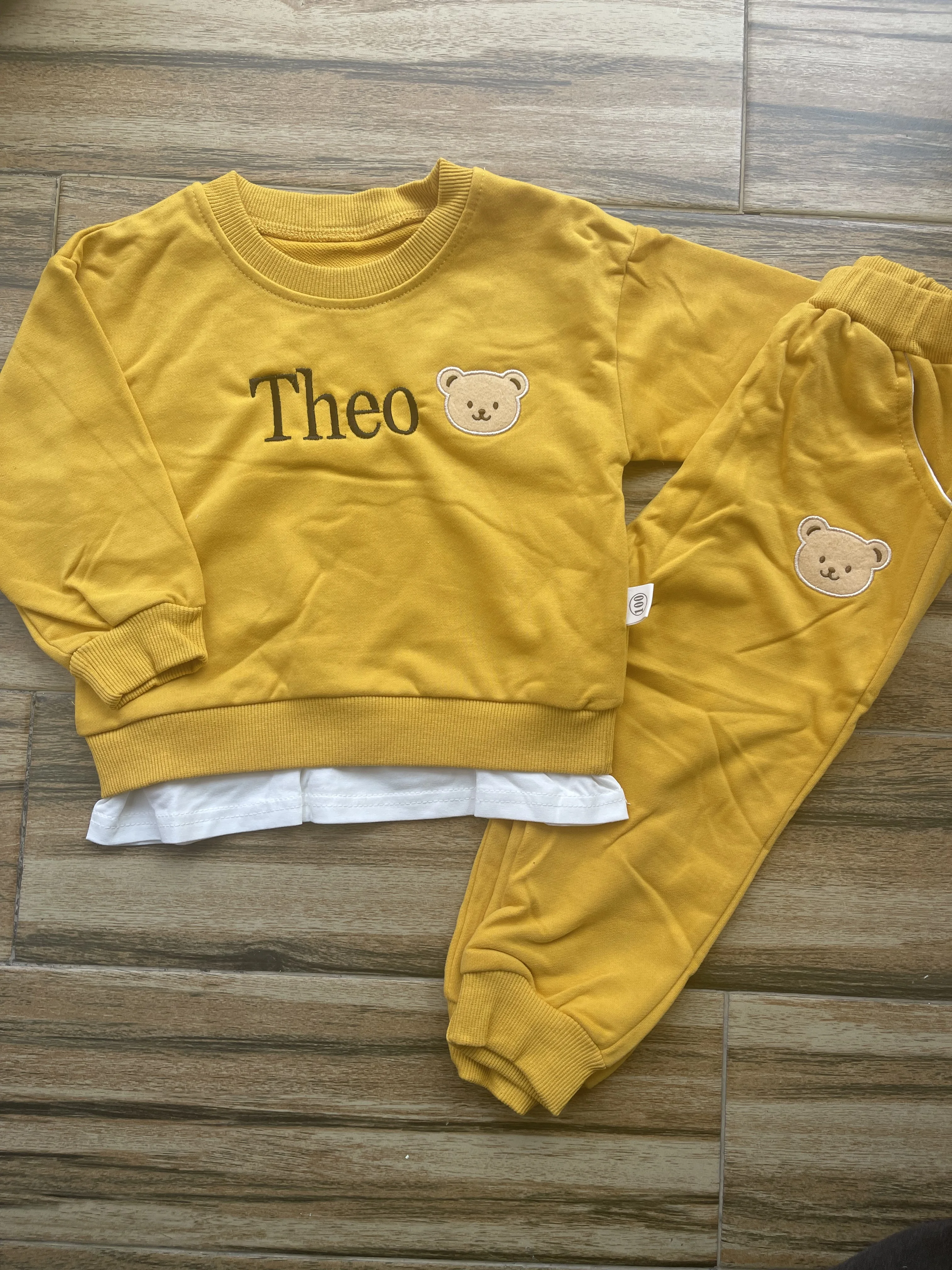 

Personalized Custom Newborn Children's Cotton Round Neck Hoodie sports set Embroidered Baby Casual Cartoon Two-Piece Set