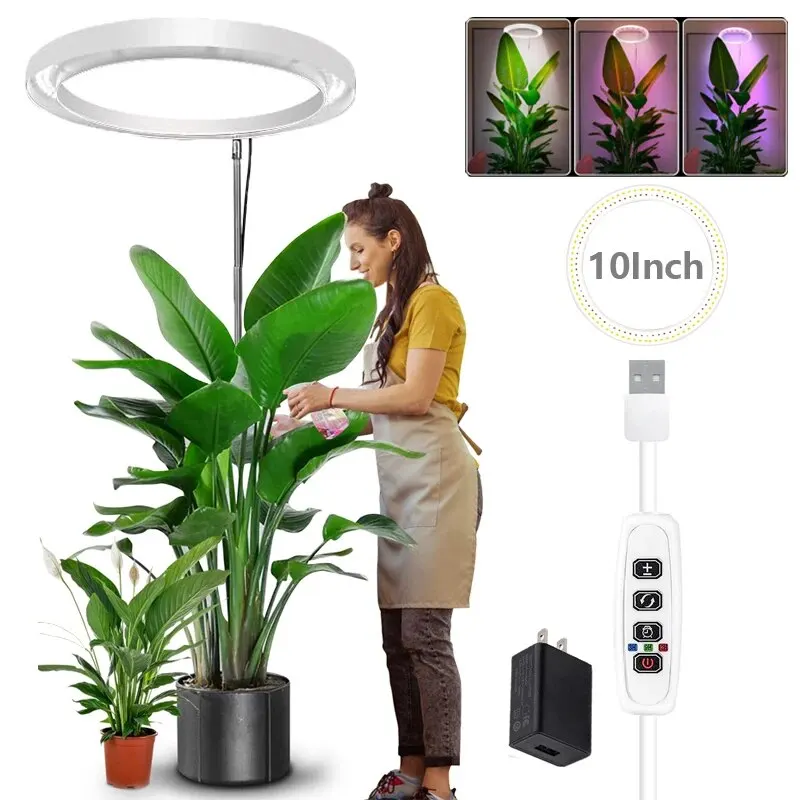 Enhanced Full Spectrum LED Grow Light for Indoor Plants with Adjustable Height and Dimmable Timer