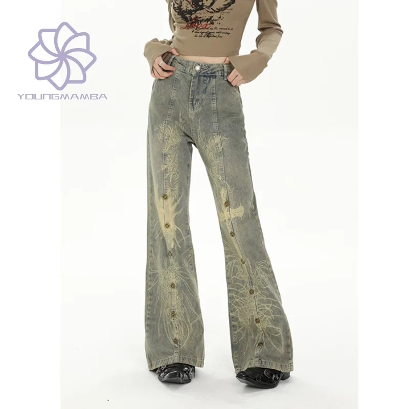 

Micro Flared Jeans for Women 2023 Autumn American Vintage High Waisted Straight Leg Denim Pants Female Retro Trouser
