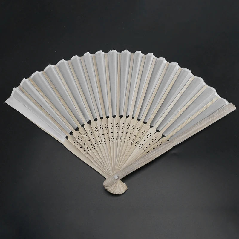 Hand Fan Silk Fans 10 pcs/lot 21cm White Color Fabric Hand Fan Silk Hand Fan Wedding Party Promotion Favor