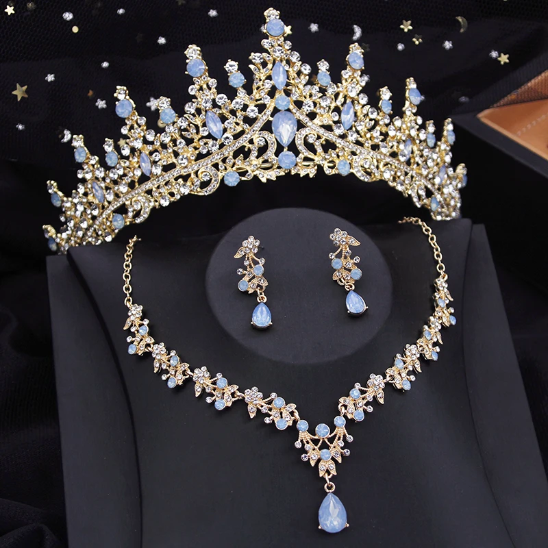 Bridal Jewelry Sets 3 Piece Bridal Crown Jewelry Sets for Women Princess Tiaras Set Necklace Earrings Wedding Bride Jewelry Costume Accessories