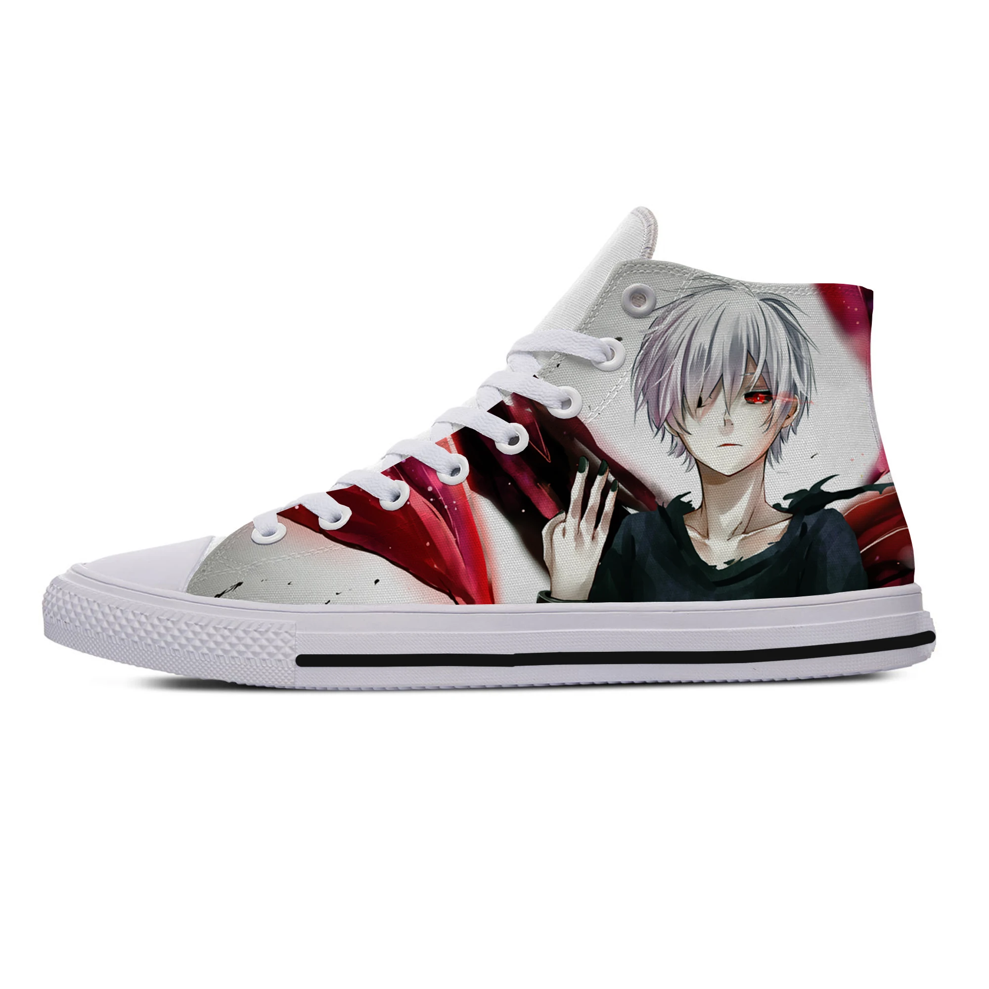 

Лидер продаж, Токийский Гуль, аниме Kaneki, мужские холщовые туфли в стиле хип-хоп, легкие кроссовки с высоким верхом, дышащие повседневные ботинки