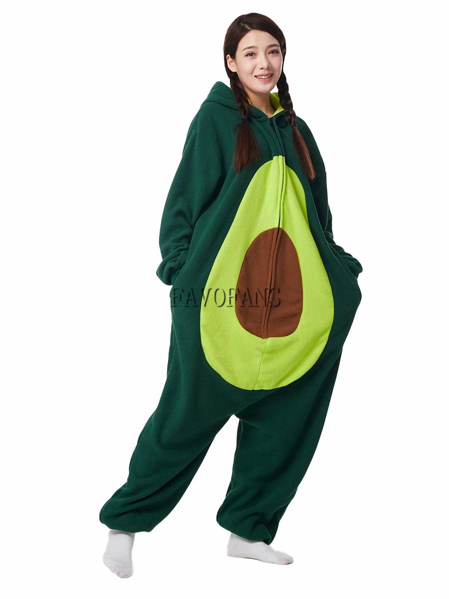 Kigurumi Onesie Avocado Pajamas Adult Women Men Cute Animal Fruit Pyjamas Homewear Halloween Cosplay Party Costume