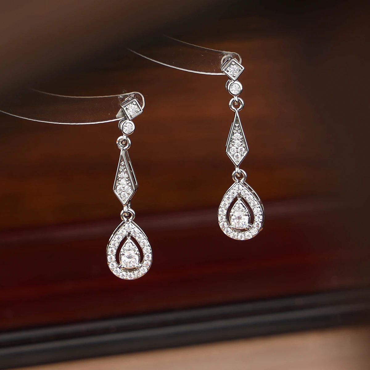 Bridal Jewelry Set Women's Silver Drap Earrings Cubic Zirconia Marquise Bridal Wedding Earrings For Wedding Parties Proms