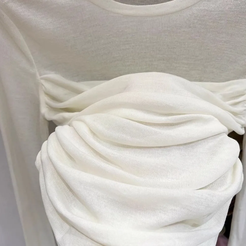 Description Picture 6 of itemLong Sleeve Slim Long Sleeve T-shirt Streetwear Wrinkle Shape Women Thin Tops Versatile Slim Fit Korean Style Crop Top Party