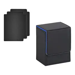 Premium Lightweight Trading Card Deck Box - Durable Holder for 100 Collectible Cards (Black and Blue)