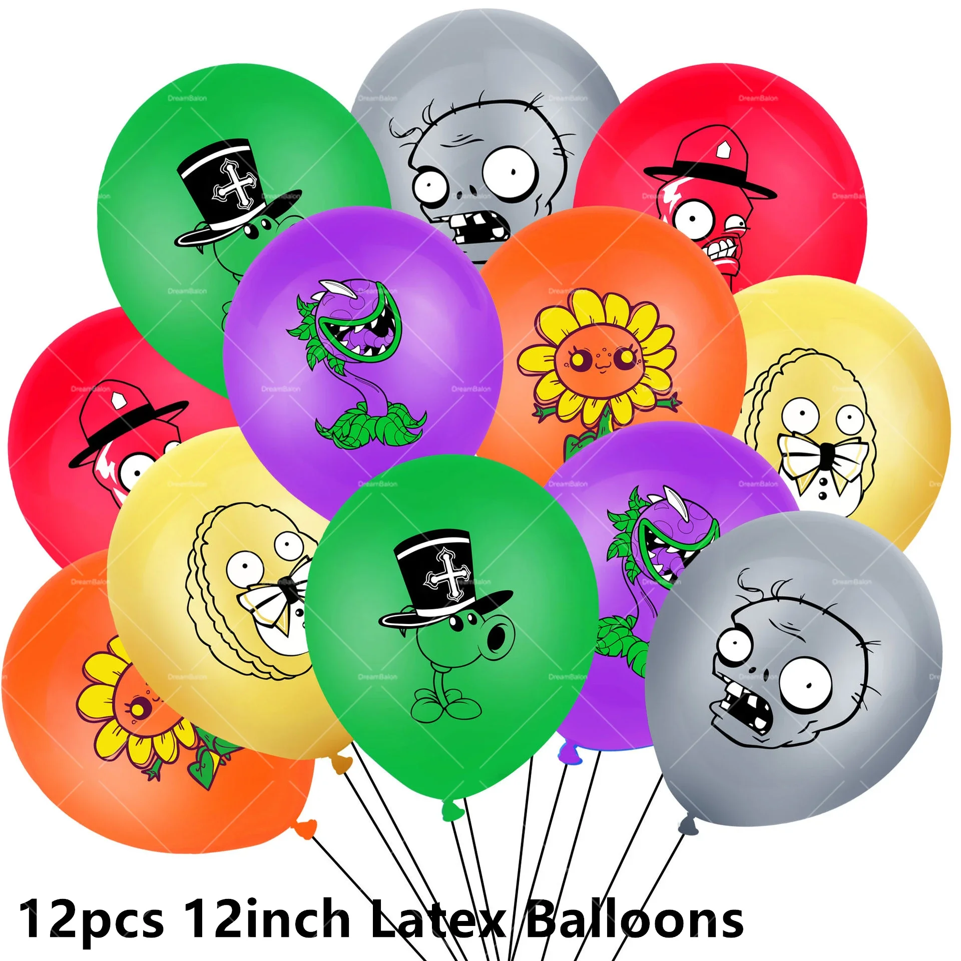 Cartoon Game Party Decor Set with Balloons, Banner, and Tableware