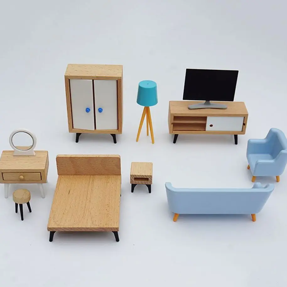 Miniature Sofa TV Cabinet Wardrobe For 1:12 Scale Dollhouse Furniture Mini Furnishing Scene Model Playing House Micro Landscape