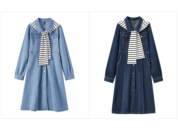Denim Dress Women With Shawl Mid-length Dress Workwear Style in Spring