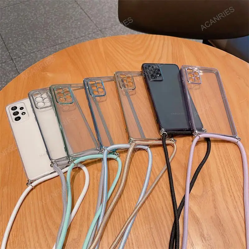 Luxury Plating Transparent Necklace Crossbody Lanyard Phone Case