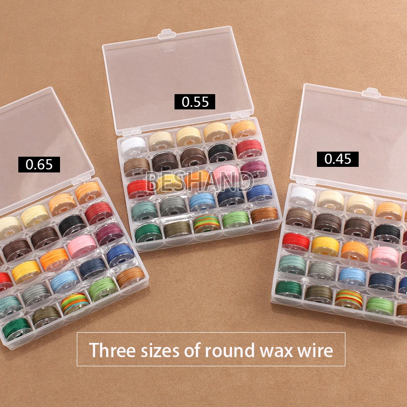 25 Colors/Round Wax Thread Polyester Thread Waxed Thread Box Set Woven Bracelet For Leather Craft Sewing DIY 0.45 0.55 0.65mm 3