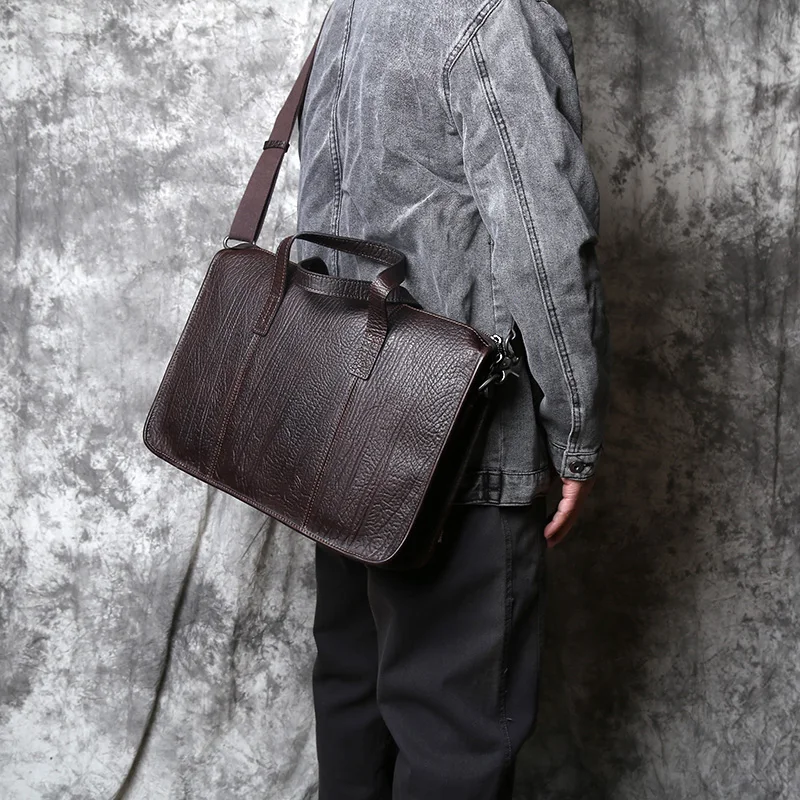 NZPJ Men's Handbag Genuine Leather Briefcase Top Layer Cowhide Shoulder Messenger Bag Fashion Laptop Bag for 15 Inch Laptop