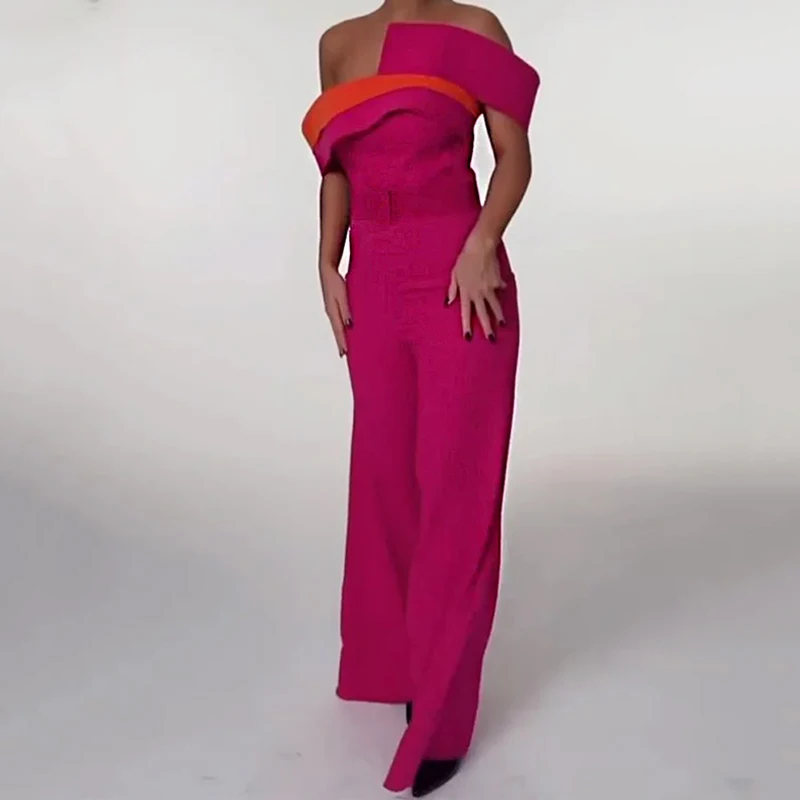 Wefads Jumpsuit Women Elegant Solid Sleeveless Strapless Irregular Nipped Waist Slim Backless Loose Wide Legs Pants With Belt