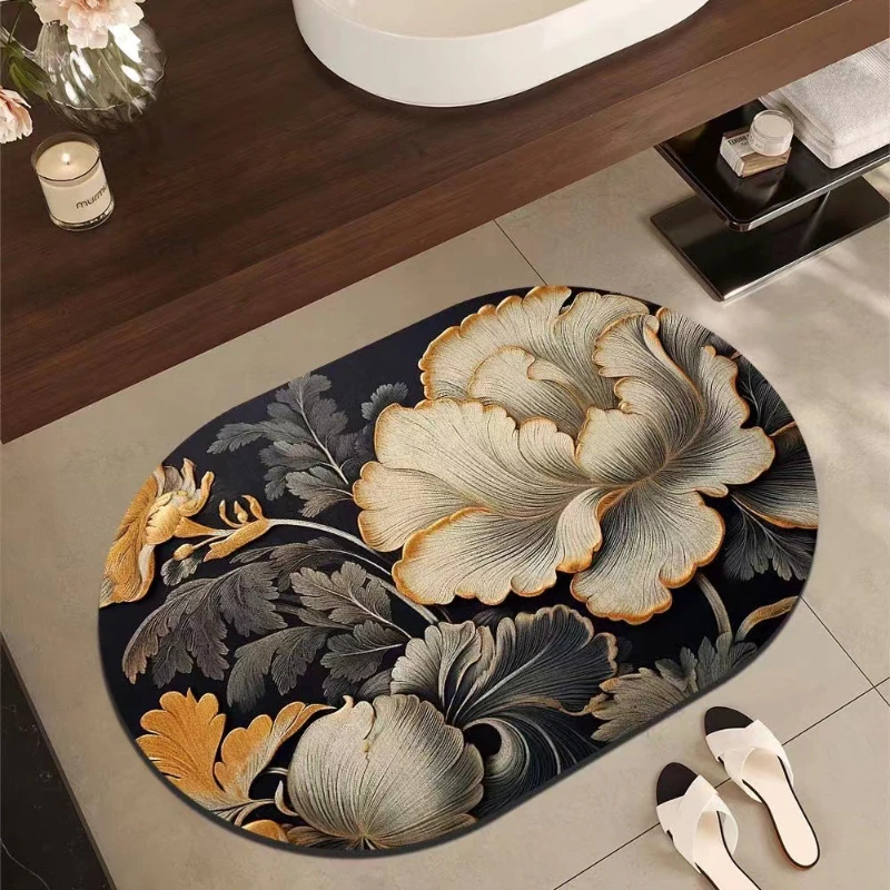 

Chinese Style Flowers Bathroom Floor Mats Absorbent Quick-drying Diatomite Mat Home Rugs Room Decor Carpets for Bedroom Foot Mat