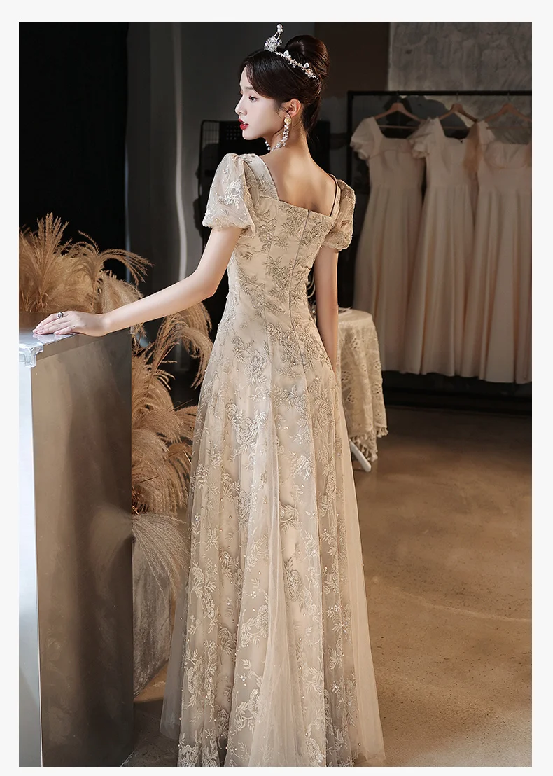plus size gowns Lace Evening Dresses Long 2021 Elegant Square Neck A-Line Floor-Length Formal Gowns For Wedding Party formal dresses & gowns