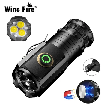 미니 LED 손전등, 휴대용 USB 충전식 내장 배터리, 펜 클립 및 테일 마그넷 포함, 3LED 초강력 플래시 라이트