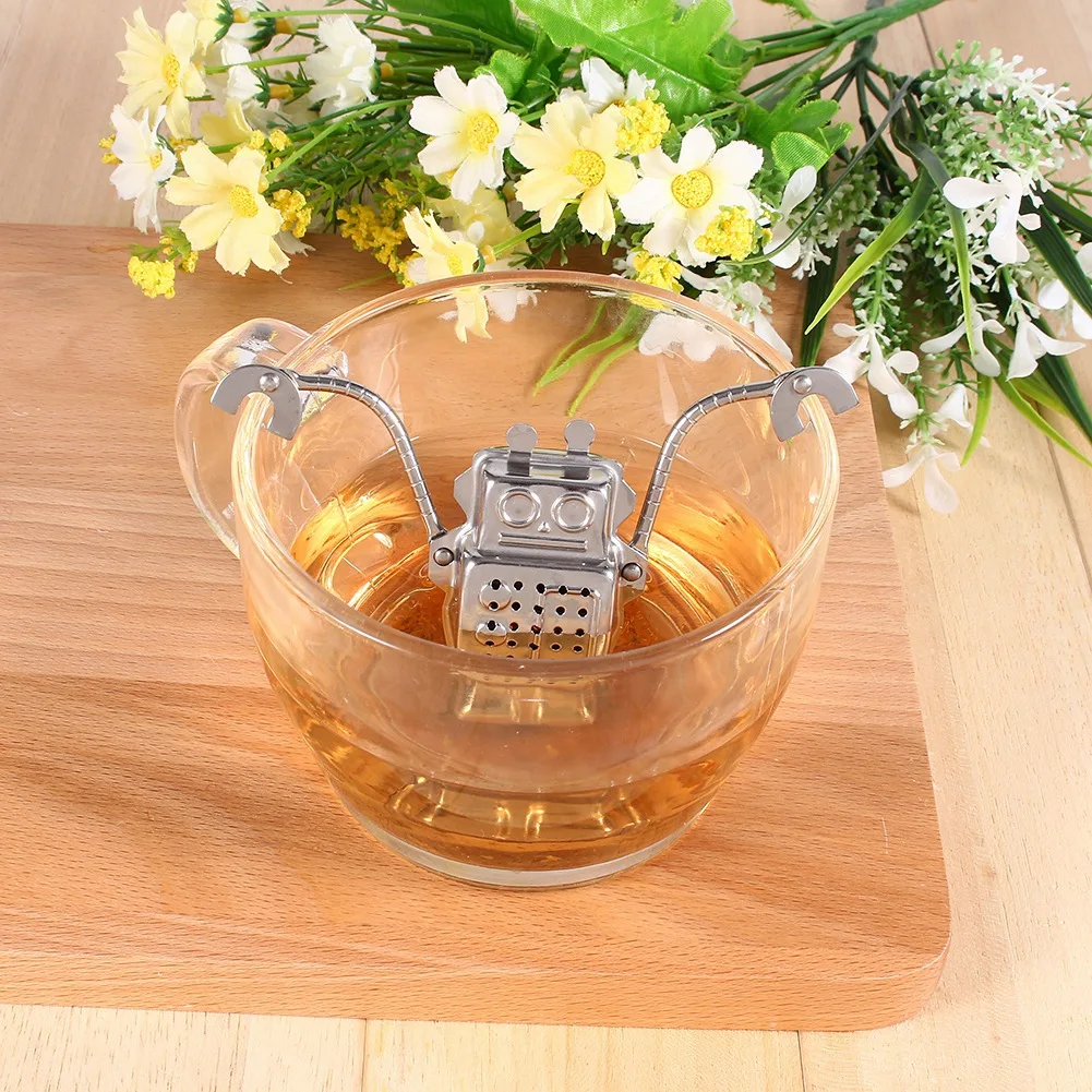 Loose tea strainer Stainless Steel Loose Tea Leaf Infuser Strainer Filter Diffuser Herbal Spice Robot Shape Tea Strainer