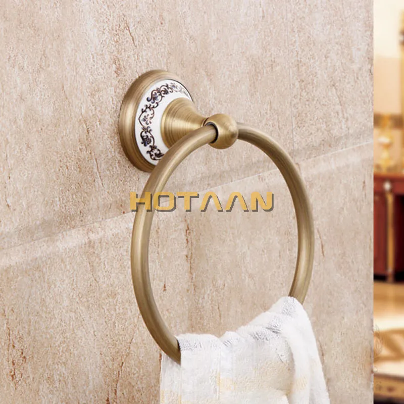 Bathroom towel holder solid brass Wall-Mounted Round antique brass Towel Ring ceramic Towel Rack YT-11591 bathroom towel ring bathroom towel holder